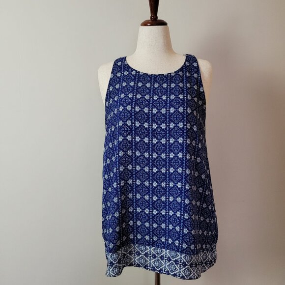 Premise Studio tunic Women's L Sleeveless top blue Layered Geometric floral boho - Picture 2 of 15